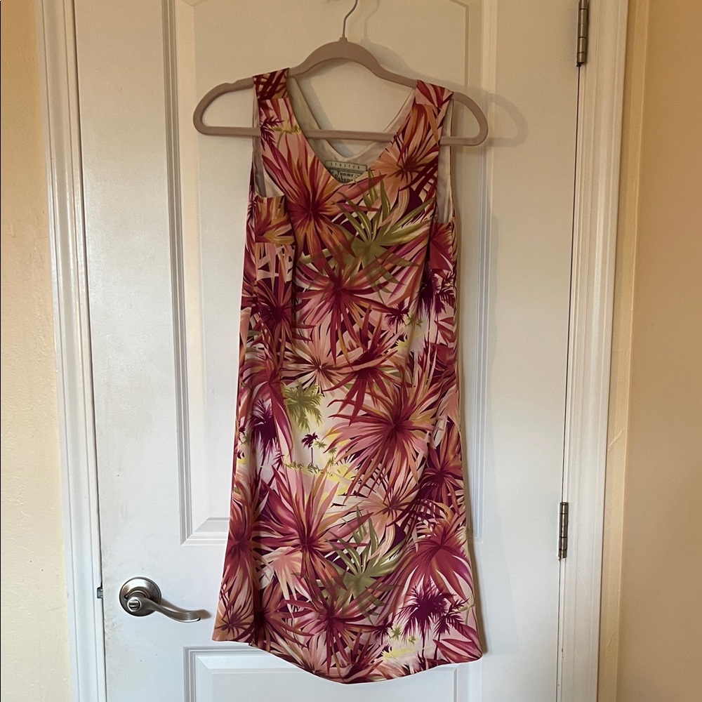 Tommy Bahama Pink & Green Tropical Palm-Print Mini Dress